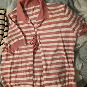 Women’s Pink and White Striped Shorts - Casual Summer Knit Set